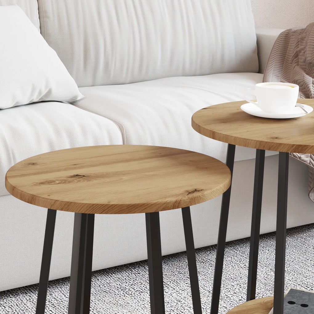 vidaXL Σετ Τραπεζάκι Πλευράς  2 Τεμαχίων σε Artisan Oak με Engineered Wood και Μέταλλο