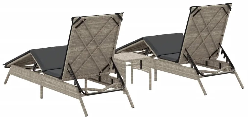 vidaXL Ξαπλώστρες 2 τεμ. Αν. Γκρι από Συνθετικό Ρατάν με Τραπέζι