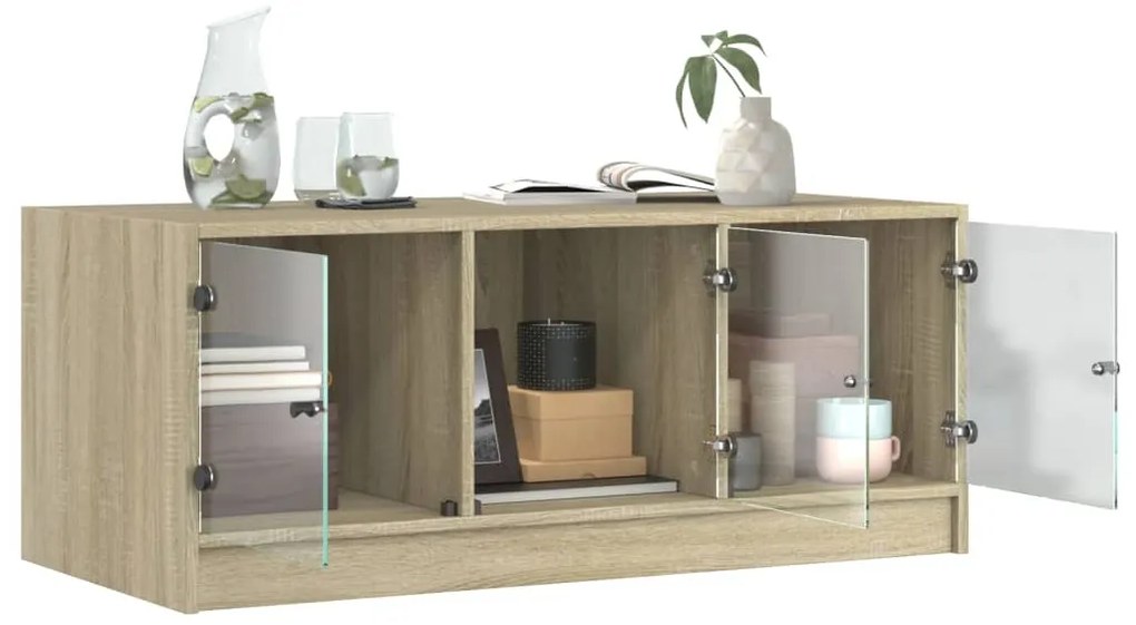 vidaXL Τραπεζάκι Σαλονιού Sonoma Δρυς 102x50x42 εκ. με Γυάλινες Πόρτες