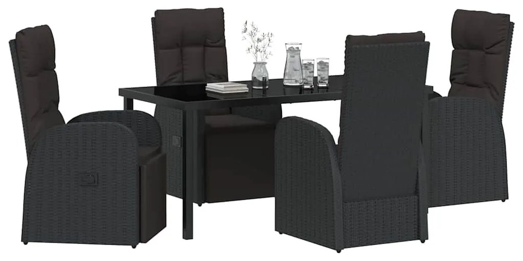 vidaXL Σέτ φαγητού για κήπο με μαξιλάρι 5 pcs Μαύρο συνθετικό ρατάν
