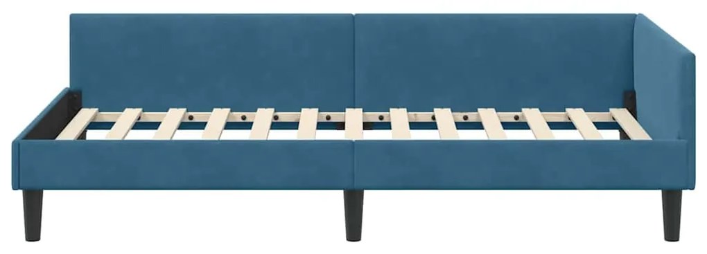 vidaXL Πλαϊνό Κρεβάτι Μπλε 90 x 200 cm Βελούδο και Στιβαρή ξυλεία