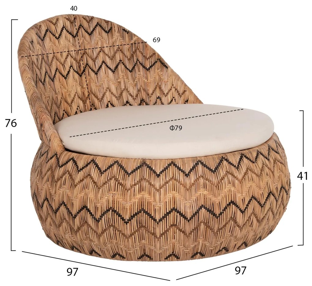 Καρέκλα - Πολυθρόνα LADLON C5992 Rattan Φυσικό με Εκρού Μαξιλάρι 97x97x76Υεκ. 97x97x76 εκ.