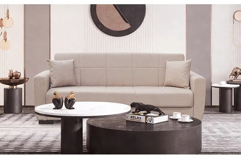 ANIMA LIGHT BROWN ΥΦΑΣΜΑ 3ΘΕΣΙΟΣ ΚΑΝΑΠΕΣ/ΚΡΕΒΑΤΙ ΜΕ ΑΠΟΘ.ΧΩΡΟ