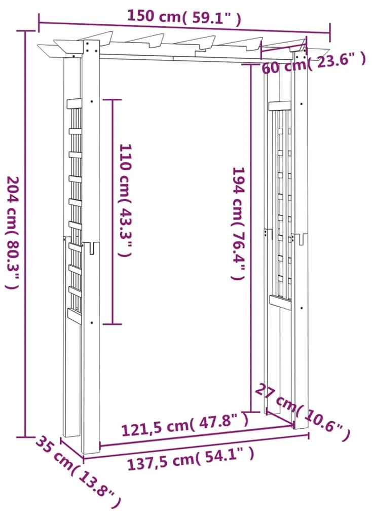 vidaXL Πέργκολα Είσοδος - Αψίδα 150 x 60 x 204 εκ. Εμποτισμένο Ξύλο