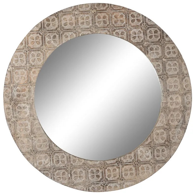 Τοίχο καθρέφτη DKD Home Decor Λευκό Καφέ Mandala Ινδός Μαρινάτος 76 x 4 x 76 cm