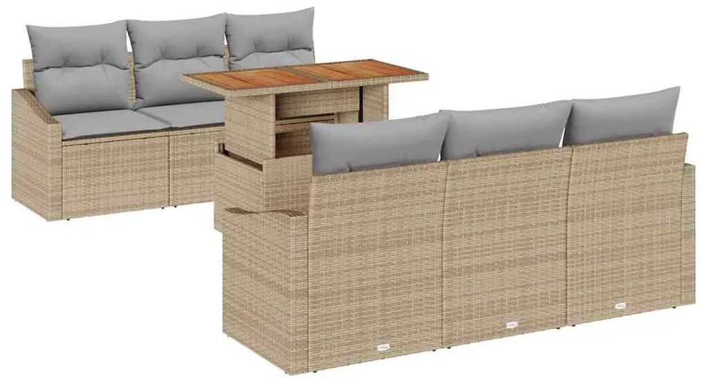 vidaXL Σετ Καναπέ Κήπου με αποθήκευση 7 pcs Μπεζ Πολυ ράταν