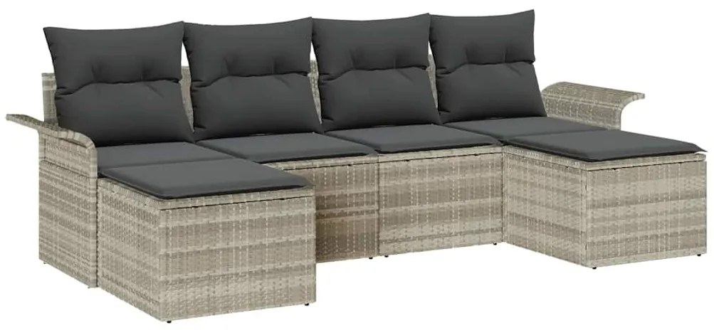 vidaXL Σετ Καναπέ Κήπου με μαξιλάρι 6 pcs Ανοιχτό γκρι Πολυ ράταν
