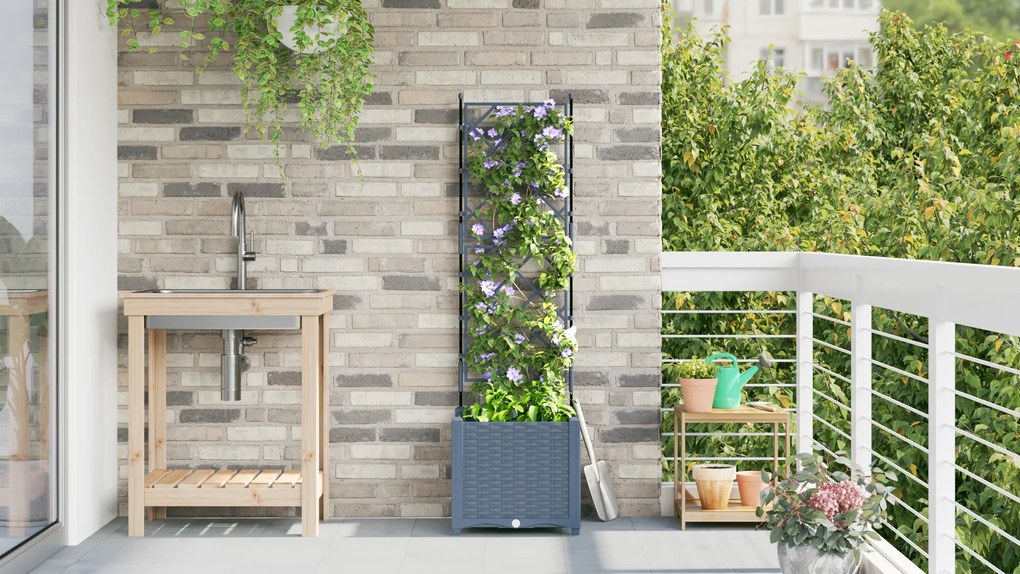 vidaXL Γλάστρα Κήπου με Πέργκολα Ανοιχτό Γκρι 40x40x143 εκ