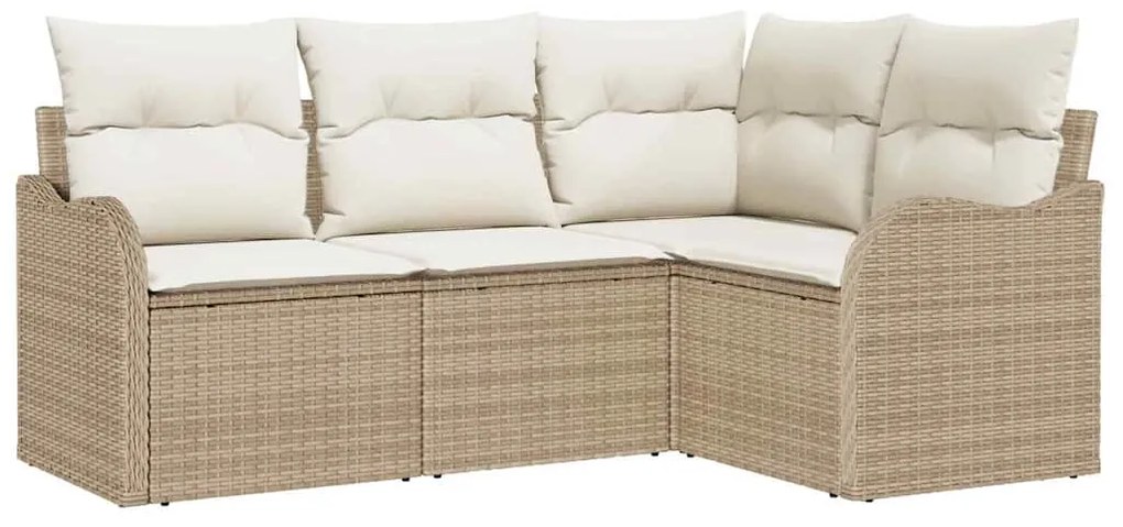 vidaXL Σετ Καναπέ Κήπου με μαξιλάρι 4 pcs Μπεζ Πολυ ράταν