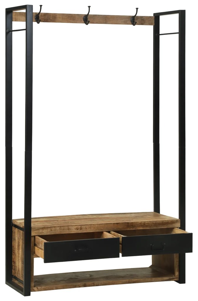 vidaXL Ράφι Ρούχων με γάντζους και ράφια 110x40x185 εκ. Μασίφ ξύλο μάνγκο