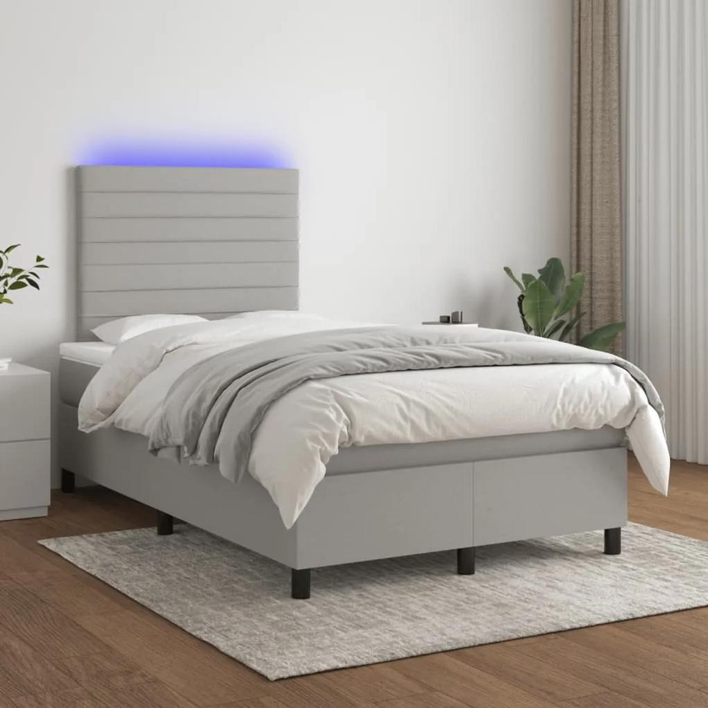 vidaXL Κρεβάτι Boxspring με Στρώμα & LED Αν.Γκρι 120x190εκ. Υφασμάτινο