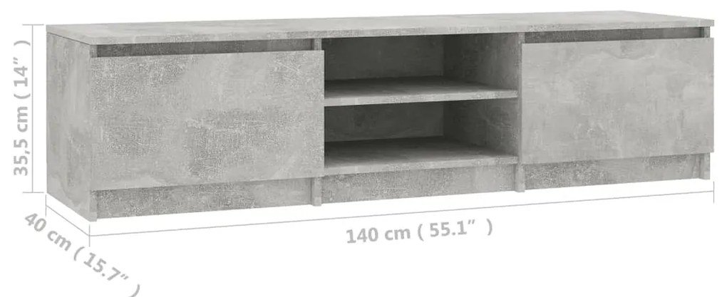 Έπιπλο Τηλεόρασης Γκρι Σκυροδέματος 140x40x35,5 εκ. Επεξ. Ξύλο - Γκρι