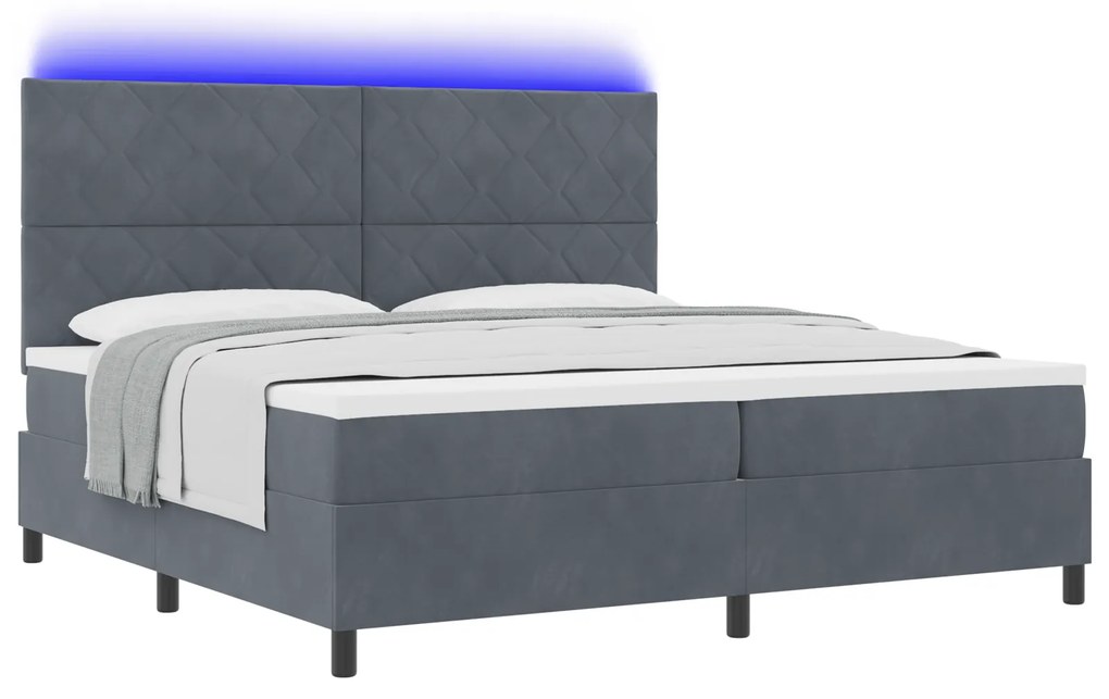 vidaXL κρεβάτι με σπαστή βάση και матрас & LED σκούρο γκρι 200x200 εκ βελούδο
