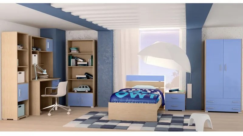 Intrahome Παιδικό δωμάτιο "NOTA" σετ 7 τμχ σε χρώμα δρυς-μπλε Intrahomesa-00652427