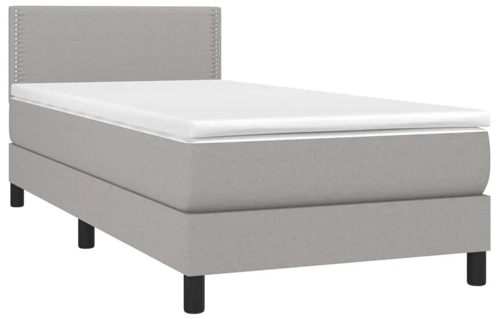 Κρεβάτι Boxspring με Στρώμα Ανοιχτό Γκρι 90x200 εκ. Υφασμάτινο - Γκρι