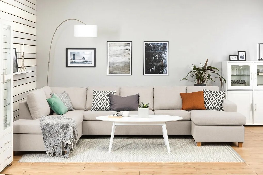 Γωνιακός Καναπές Scandinavian Choice C161, Ανοιχτό καφέ, 344x199x80cm