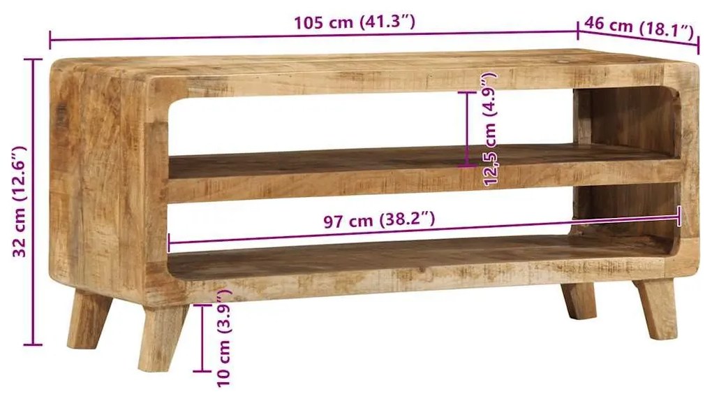 ντουλάπι τηλεόρασης 105x46x32 cm μασίφ ξύλο ακατέργαστο μάνγκο - Καφέ