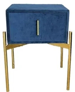 WOODWELL PASSION  Κομοδίνο με 1 Συρτάρι, Ύφασμα Velure Απόχρωση Μπλε 51x40x65cm Ε8803,Κ3
