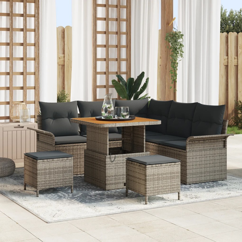 vidaXL Σετ Καναπέ Κήπου Ρυθμιζόμενο ύψος 8 pcs Γκρι συνθετικό ρατάν