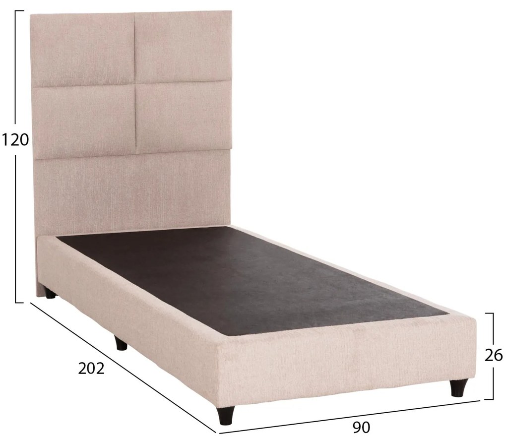 Επενδυμένο Κρεβάτι MILO Μονό με Ύφασμα Μπουκλέ Μπέζ 90x200εκ 90x202x120 εκ.