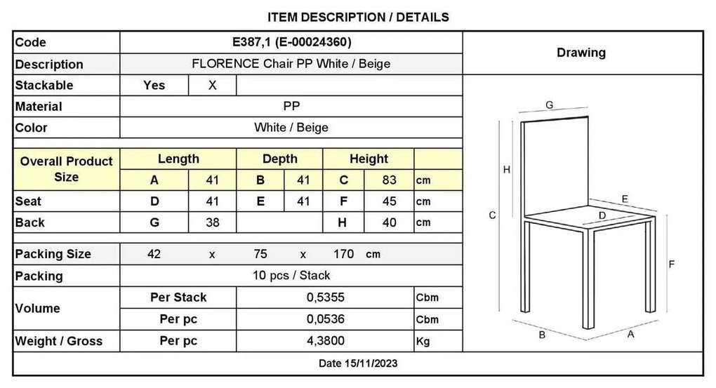 FLORENCE Καρέκλα PP Άσπρο, PP rattan Μπεζ
