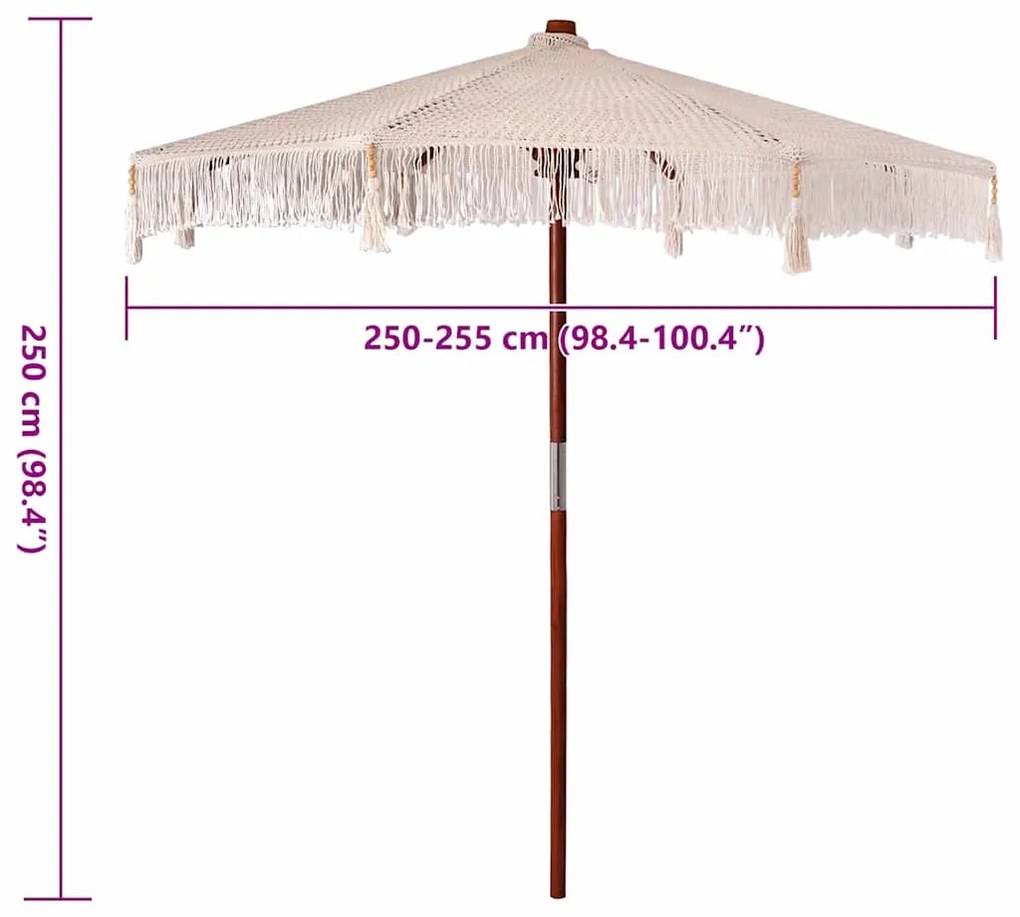 vidaXL Ομπρέλα ηλίου Κρεμ (250-255) x 250 εκ Βαμβάκι και συμπαγές ξύλο