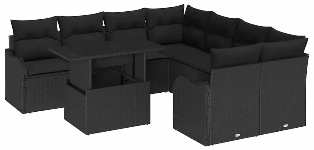 vidaXL Σετ Καναπέ Κήπου με μαξιλάρι 9 pcs Μαύρο Πολυ ράταν