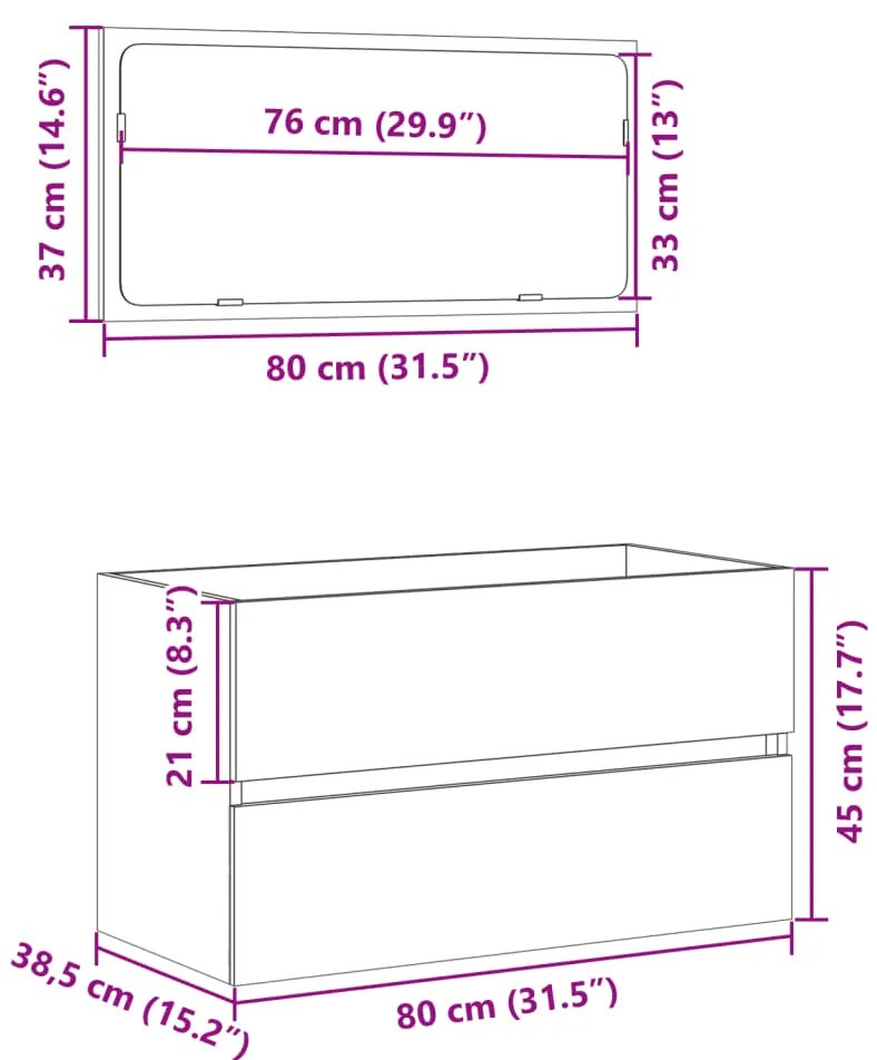 Ντουλάπι Μπάνιου με Καθρέφτη Sonoma δρυς 80x38,5x45 εκ. - Καφέ