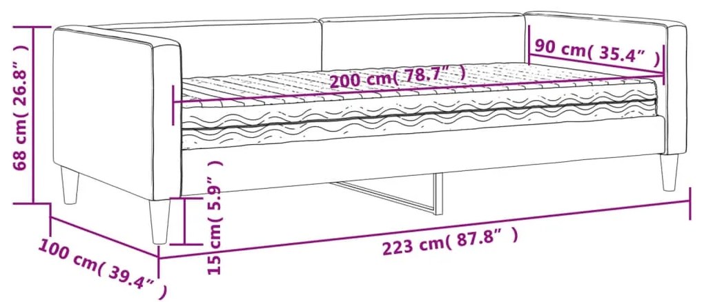 Καναπές Κρεβάτι με Στρώμα Σκούρο Γκρι 90 x 200 εκ. Υφασμάτινο - Γκρι