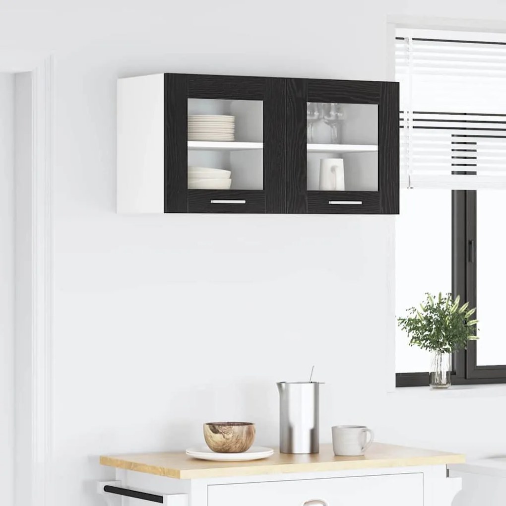 vidaXL Κρεμαστό ντουλάπι με πόρτα 2 pcs Μαύρη Οξυά 40 x 31 x 40 εκ.