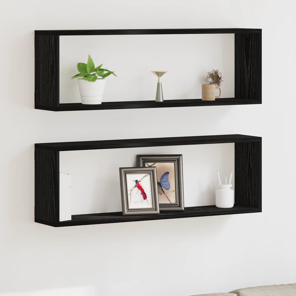 vidaXL Ράφια Τοίχου - Σετ 2, Μαύρη Δρυς, 80x15x26 εκ, Κατασκευασμένα από Επεξεργασμένο Ξύλο