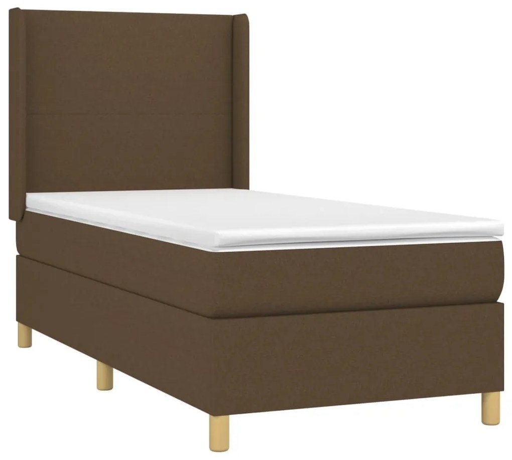 Κρεβάτι Boxspring με Στρώμα Σκούρο Καφέ 90x200 εκ. Υφασμάτινο - Καφέ