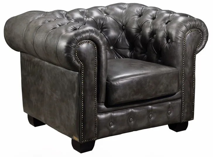 CHESTERFIELD Birmingham Πολυθρόνα Σαλονιού Καθιστικού, Δέρμα Antique Grey  103x92x72cm Ε9574,12