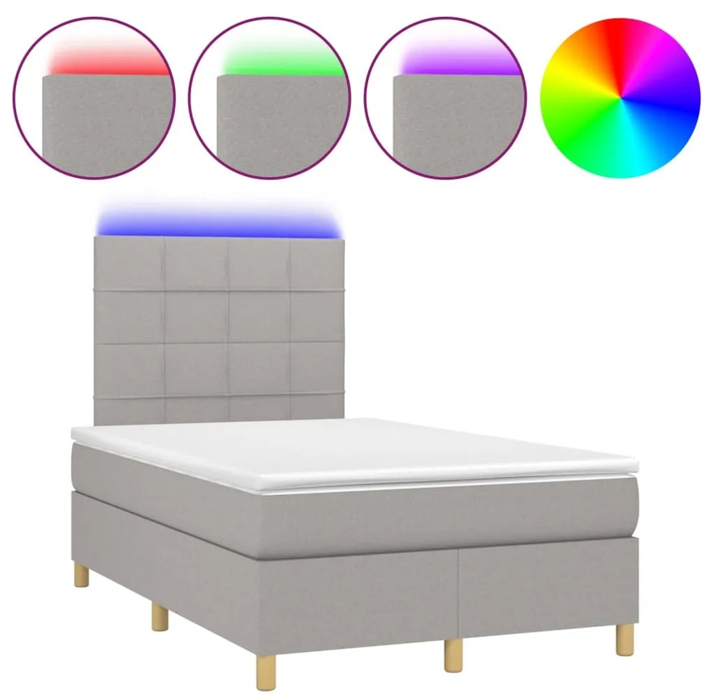 Κρεβάτι Boxspring με Στρώμα &amp; LED Αν.Γκρι 120x200 εκ Υφασμάτινο - Γκρι