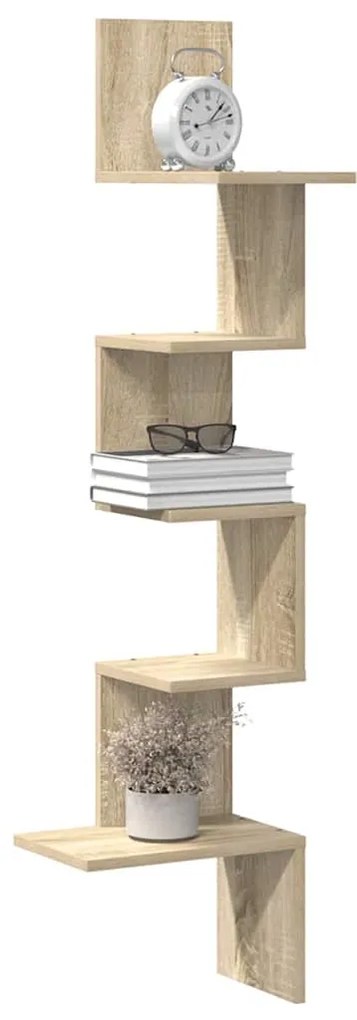 vidaXL Γωνιακή Ραφιέρα Τοίχου Ξύλο Δρυός 32x32x127,5 εκ. Μοριοσανίδα