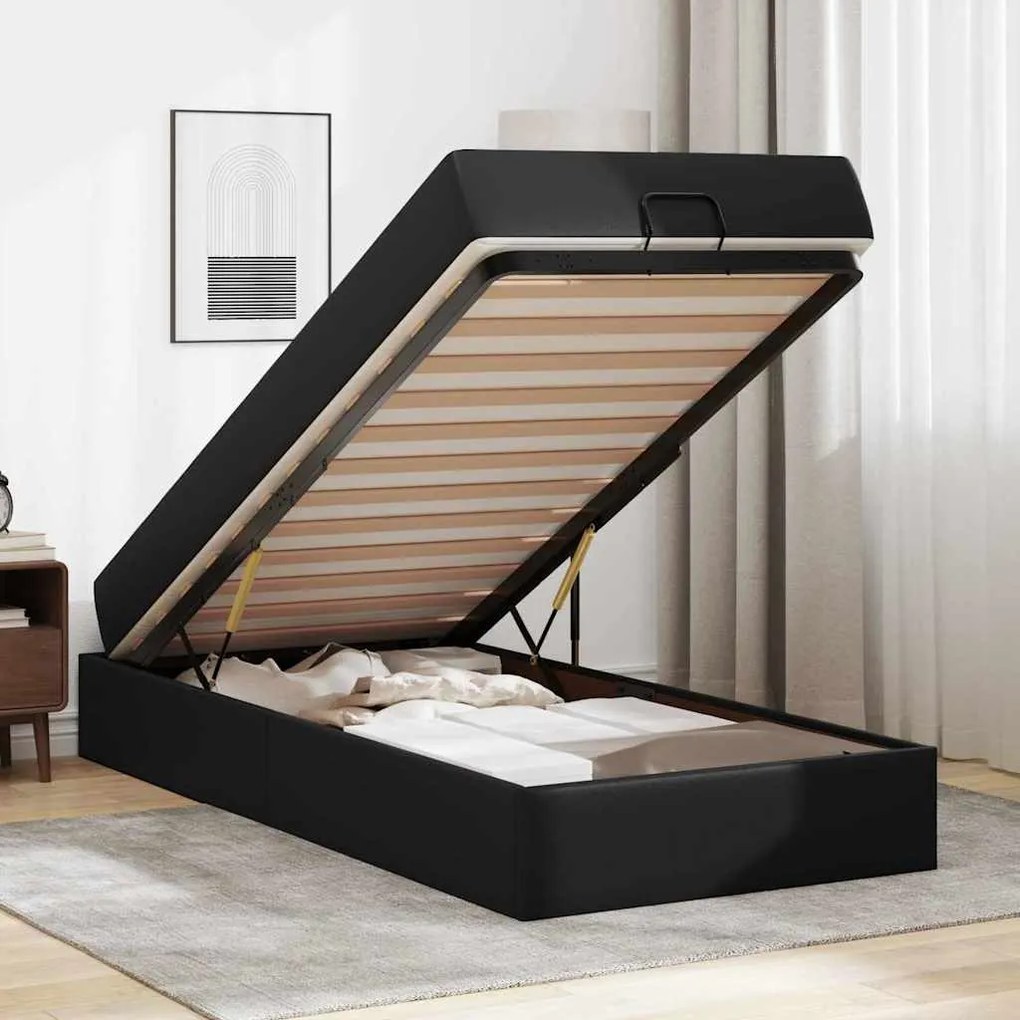 vidaXL Σκελετός κρεβατιού με στρώμα Μαύρο 80 x 200 cm Τεχνητό δέρμα