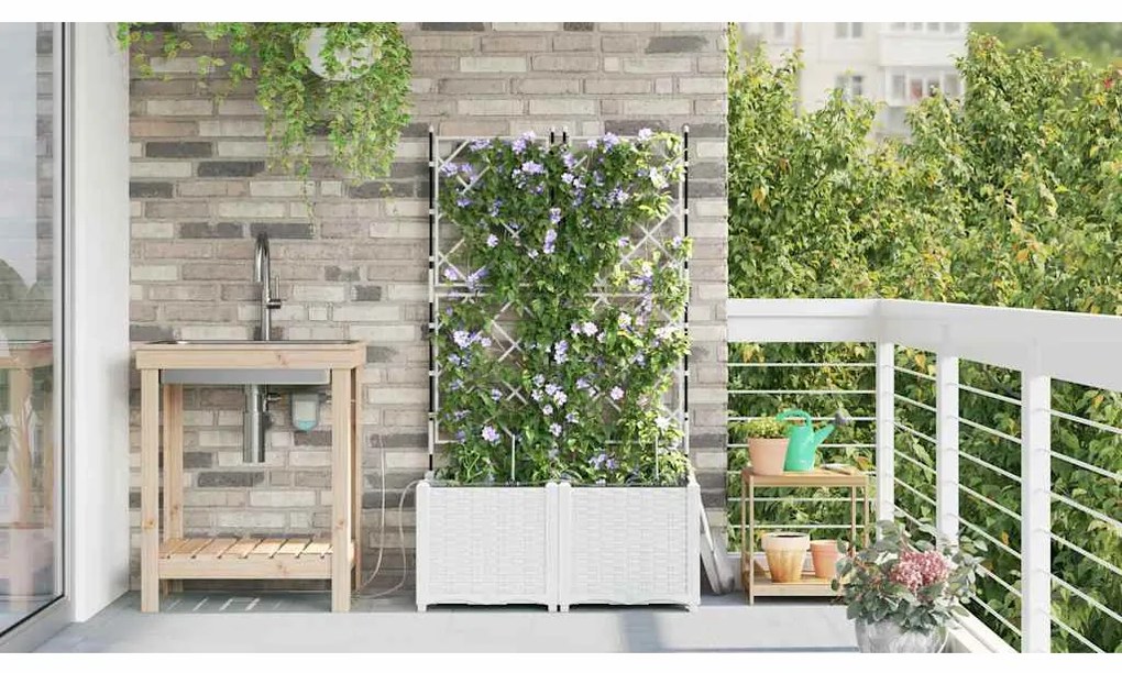 vidaXL Ζαρντινιέρες κήπου Λευκό 80 x 40 x 142 cm Ατσάλι