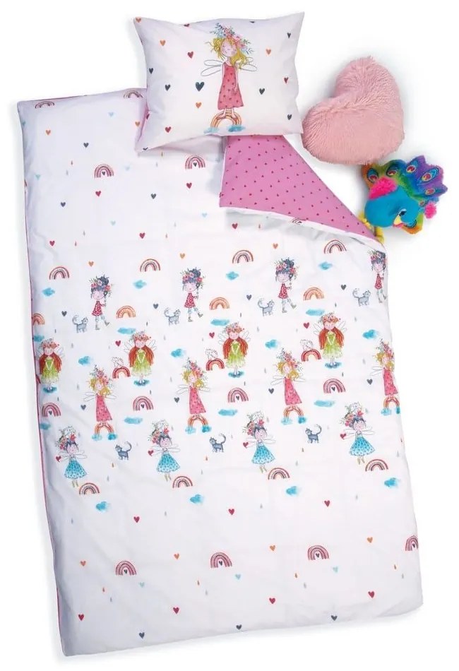 Παπλωματοθήκη Παιδική Rainbow Girls (Σετ 2τμχ) White-Pink Nef-Nef Single 160x240cm 100% Βαμβάκι