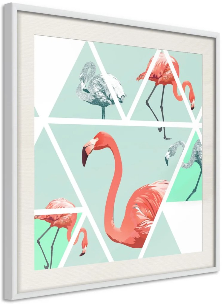 Αφίσα - Tropical Mosaic with Flamingos (Square) - 50x50 - Χρυσό - Με πασπαρτού