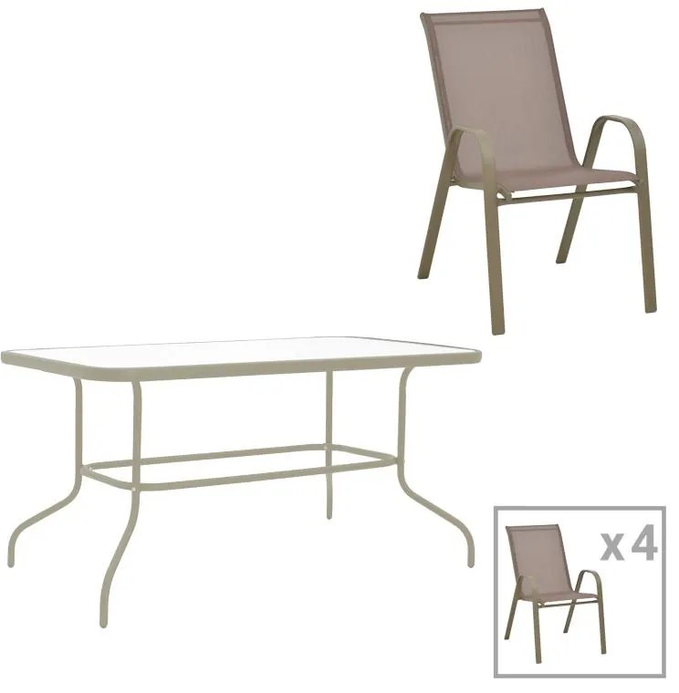 Σετ κήπου Τραπεζαρία Valor - Calan σετ 5 τεμ. μέταλλο σαμπανιζέ - γυαλί 110x60x70 εκ. 110x60x70 εκ.