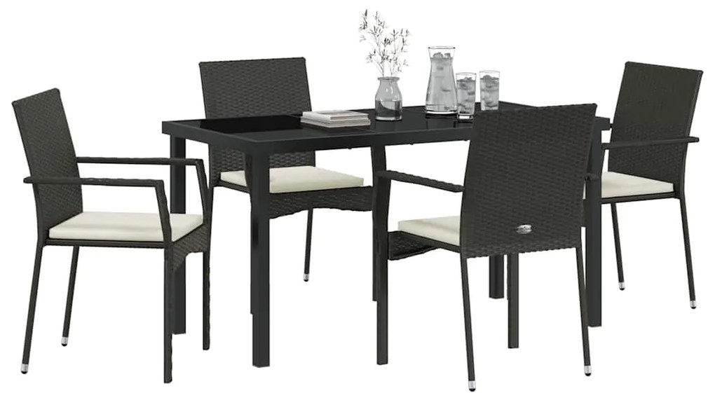 vidaXL Σέτ φαγητού για κήπο με μαξιλάρι 5 pcs Μαύρο συνθετικό ρατάν