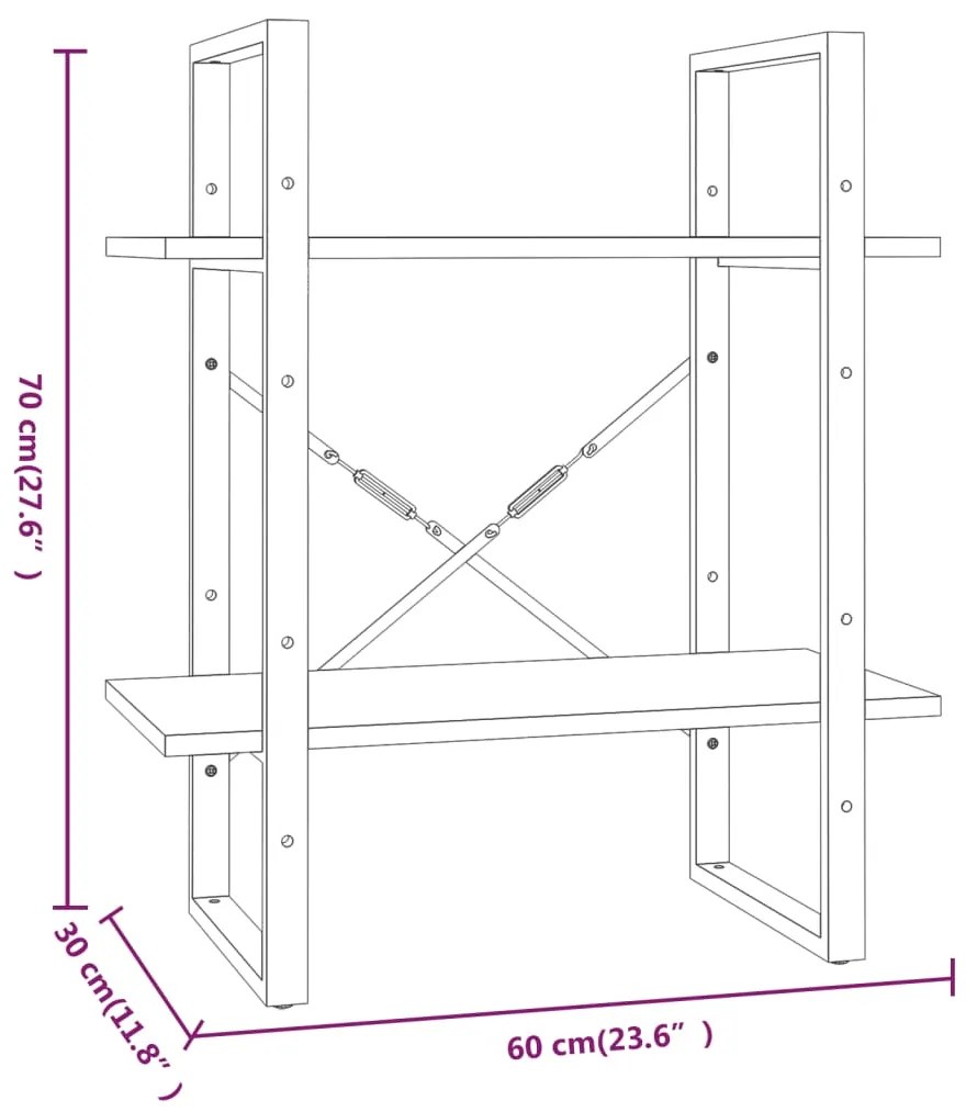 Βιβλιοθήκη με 2 Ράφια Καφέ Δρυς 60x30x70 εκ. Επεξεργ. Ξύλο - Καφέ