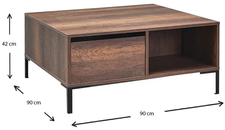 Τραπεζάκι σαλονιού Slide Megapap χρώμα καρυδί 90x90x42εκ.