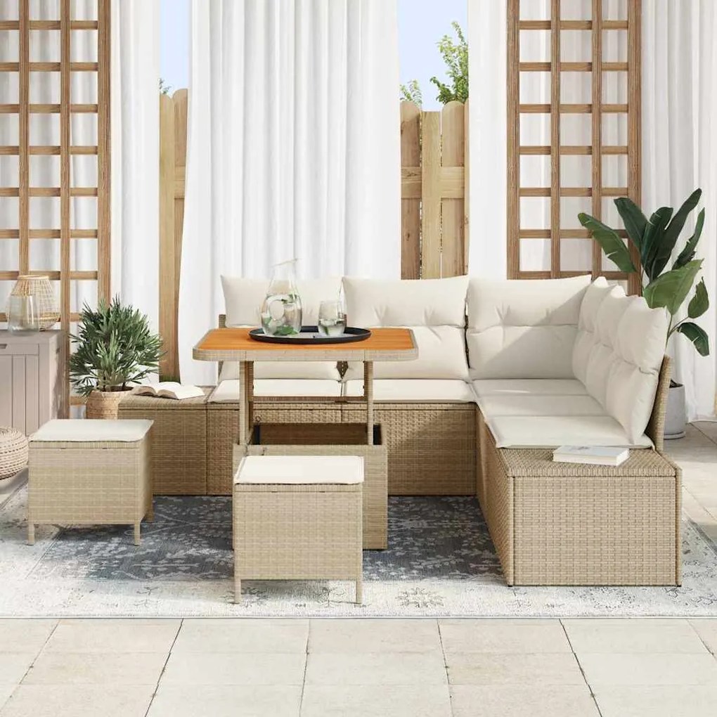 vidaXL Σετ Καναπέ Κήπου με μαξιλάρι 8 pcs Μπεζ Πολυ ράταν