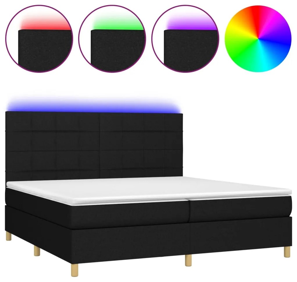 ΚΡΕΒΑΤΙ BOXSPRING ΜΕ ΣΤΡΩΜΑ &amp; LED ΜΑΥΡΟ 200X200 ΕΚ. ΥΦΑΣΜΑΤΙΝΟ 3135463