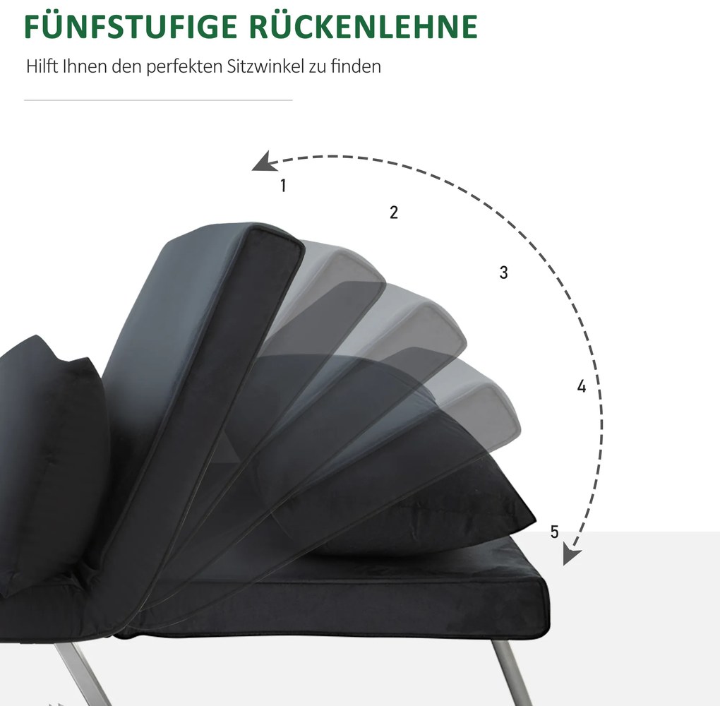 HOMCOM Καναπές-Κρεβάτι 3-σε-1, Κρεβάτι για Επισκέπτες, Πολυθρόνα με Μαξιλάρι, Μαύρο