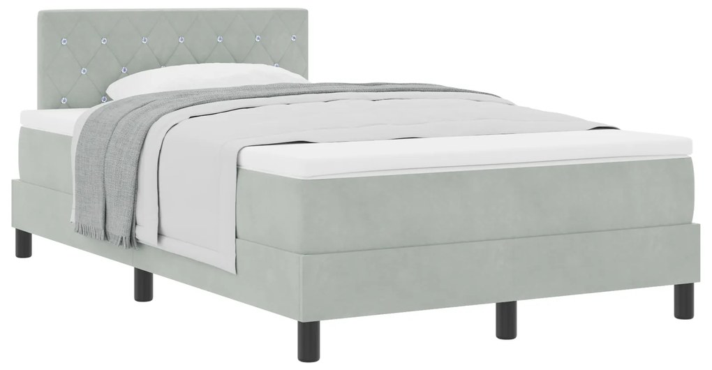 vidaXL Κρεβάτι Box Spring με Στρώμα Ανοιχτό Γκρι 120x200 εκ Βελούδο