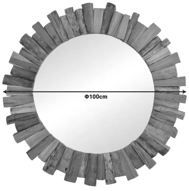 Καθρέπτης Rounder teak ξύλο σε φυσική απόχρωση Φ100x5εκ 100x100x5 εκ.