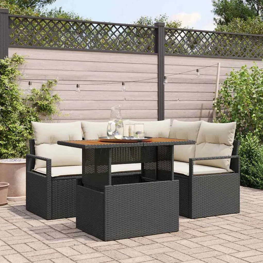 vidaXL Σέτ φαγητού για κήπο 5 pcs Μαύρο, Κρέμα 100 x 55 x 73 εκ