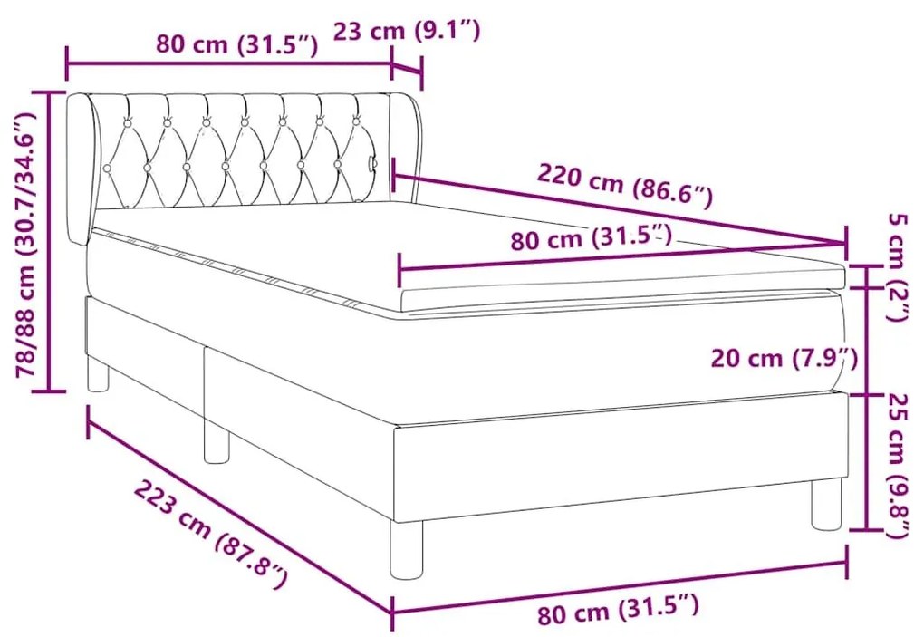 Κρεβάτι Boxspring με Στρώμα Ροζ 80x220 εκ. Βελούδινο - Ροζ